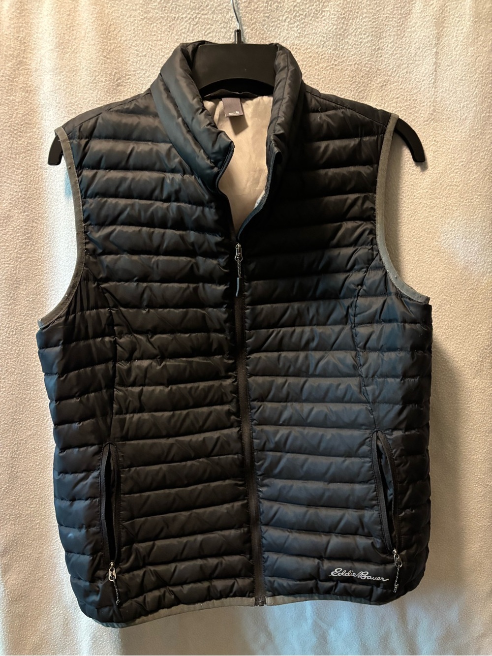 Eddie Bauer Black Quilted Packable Puffer Vest with Stand Collar